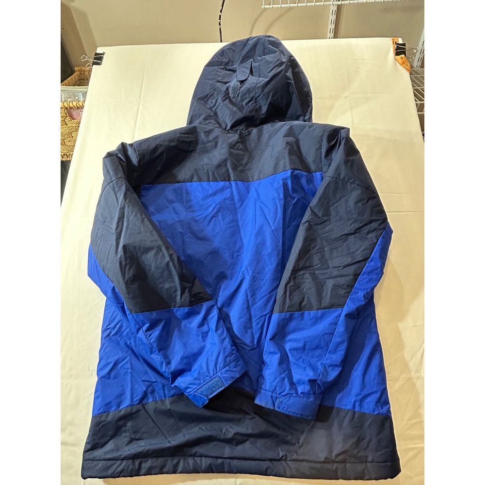 Columbia Thermal Coil Hooded Jacket Mens Medium Blue Navy Colorblock Puffer Coat